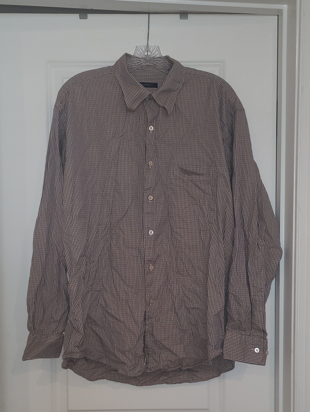 Burberry Grey & Orange Checked Button Up Shirt